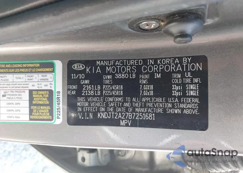 2011 Kia Soul Sport z USA, uszkodzony, nr VIN KNDJT2A27B7251681